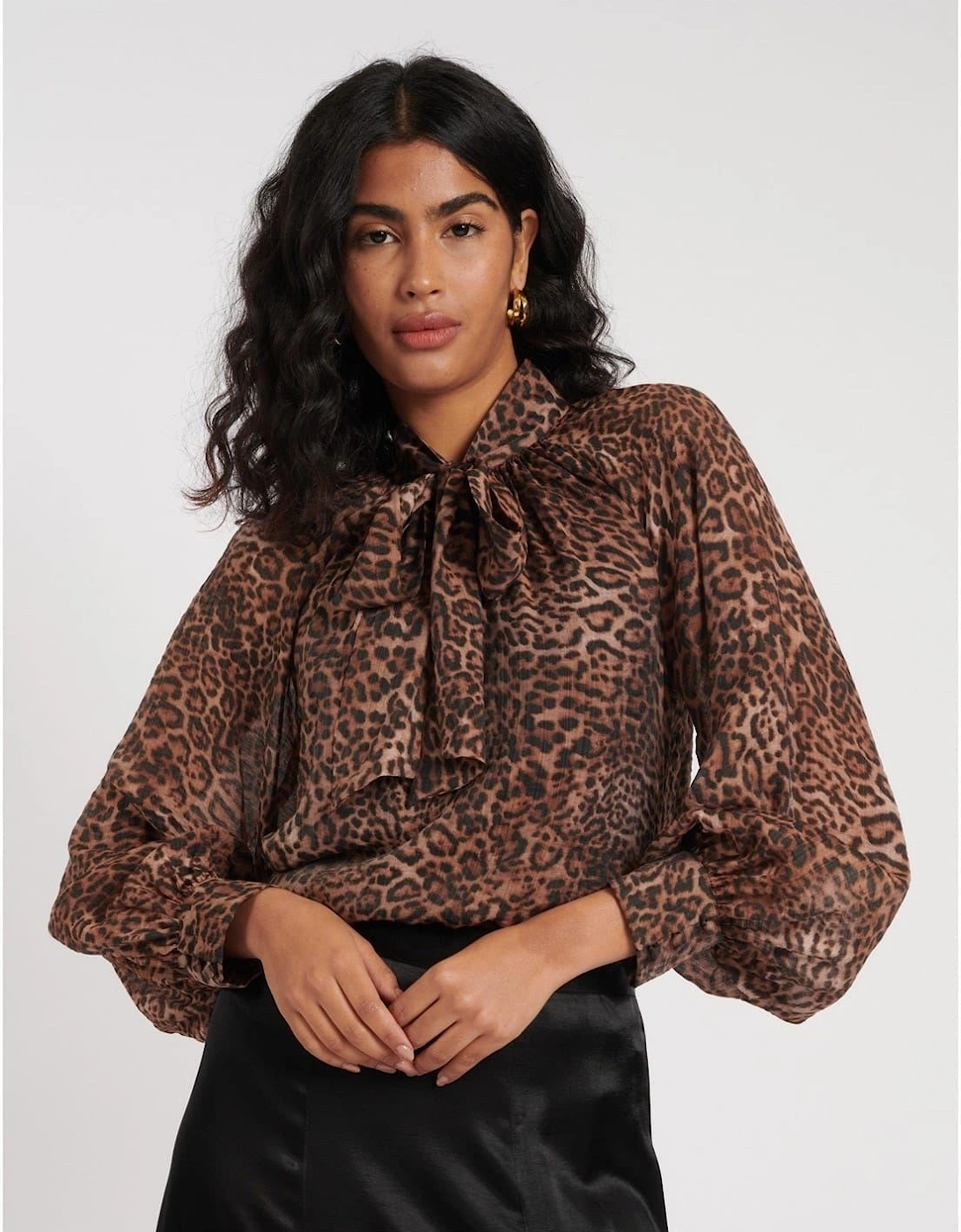 Nobody's Child Nobody's Child Women's Tie Neck Relaxed Fit Long Sleeve Blouse - Brown