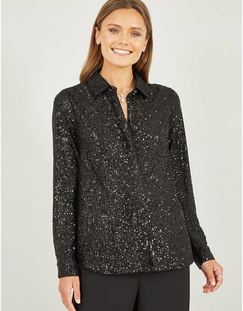 Sequin Long Sleeve Regular Fit Shirt