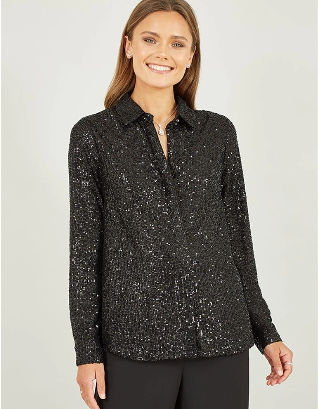 Sequin Long Sleeve Regular Fit Shirt