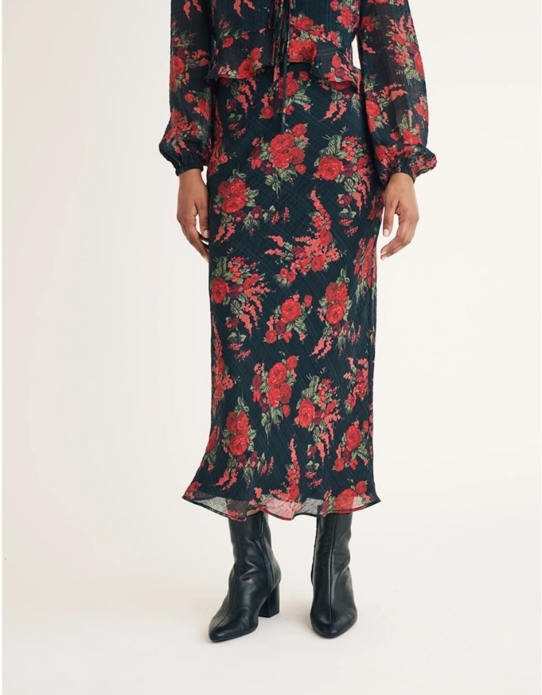 Lotus Floral Patterned Midi Skirt