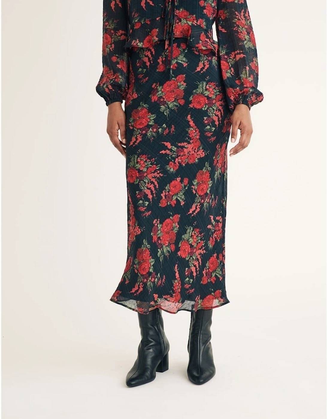 Lotus Floral Patterned Midi Skirt