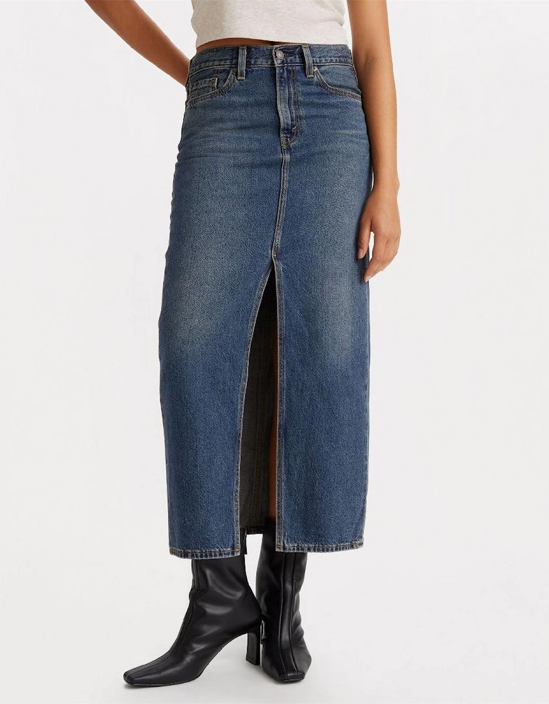 Ankle Column Denim Skirt
