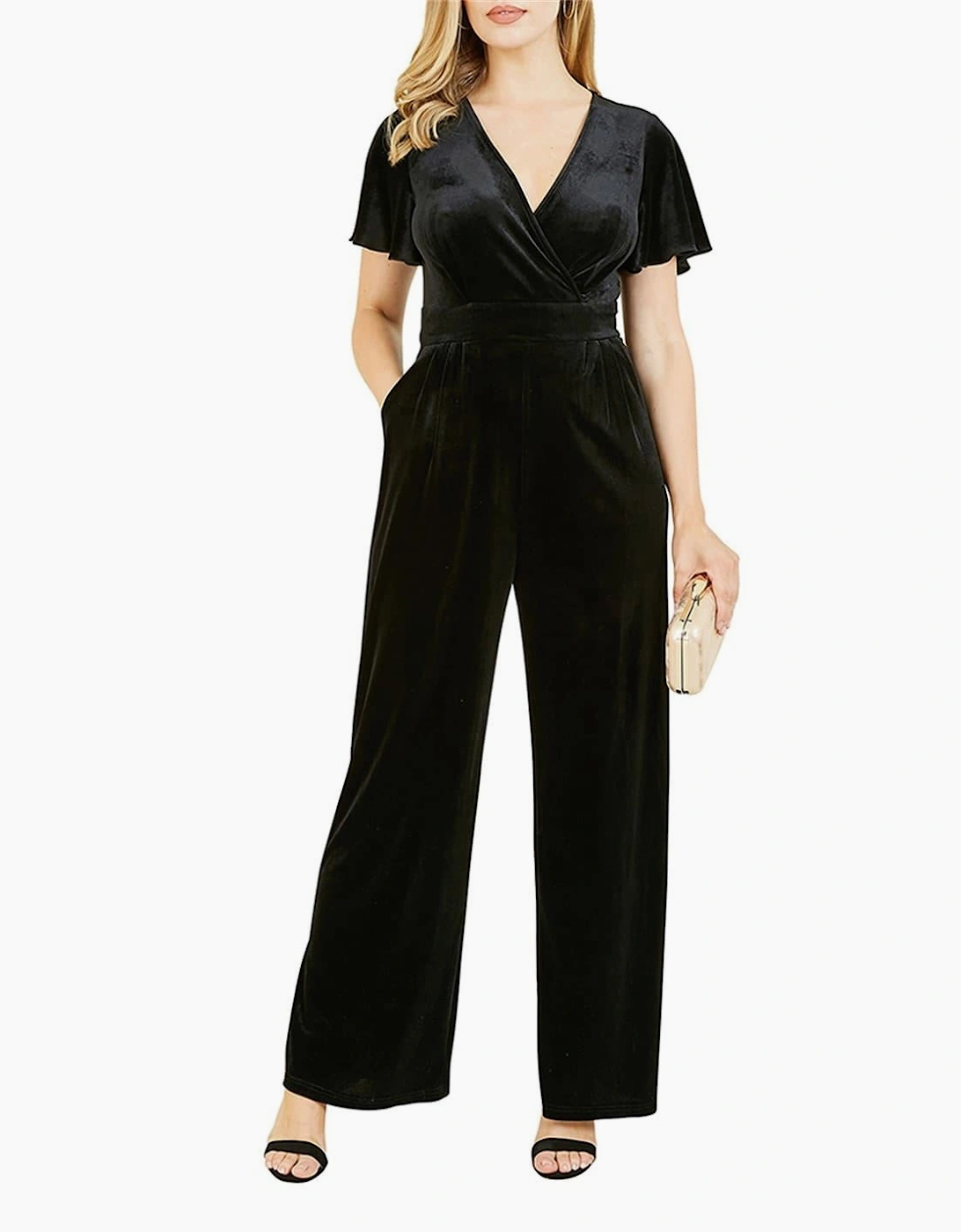 V Neck Wrap Jumpsuit with Angel Sleeves