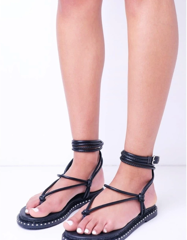 Double Tie Open Toe Post Sandals