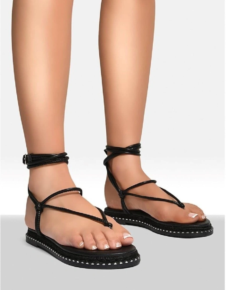 Double Tie Open Toe Post Sandals
