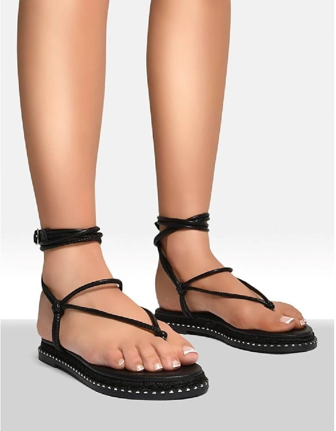 Double Tie Open Toe Post Sandals