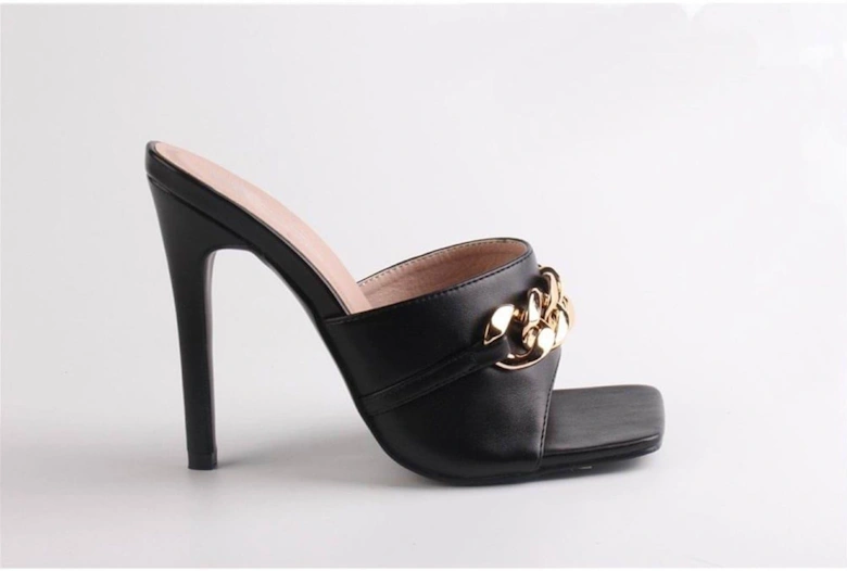 Doub G Chain Open Toe Stiletto Mules
