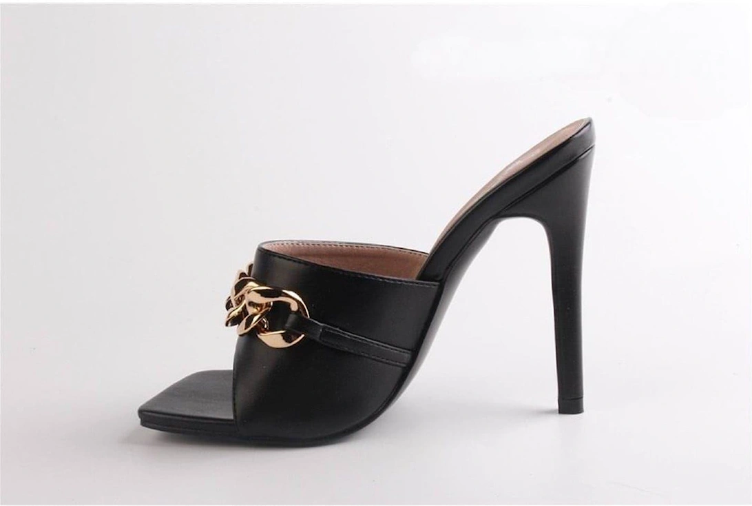 Doub G Chain Open Toe Stiletto Mules