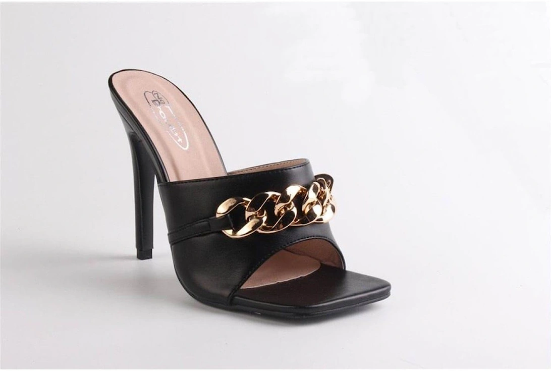 Doub G Chain Open Toe Stiletto Mules