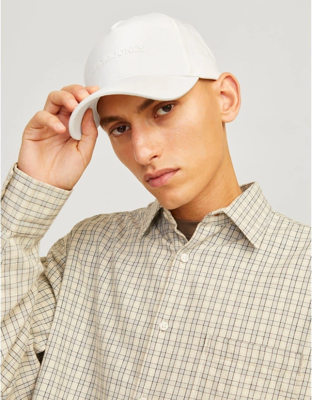 Jack & Jones Men's White Solid Patterned Lettering Logo Dad Cap - Size: