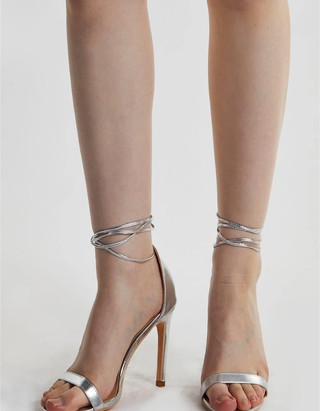 Glamorous Women's Silver Ankle Tie High Heels - Size: 7