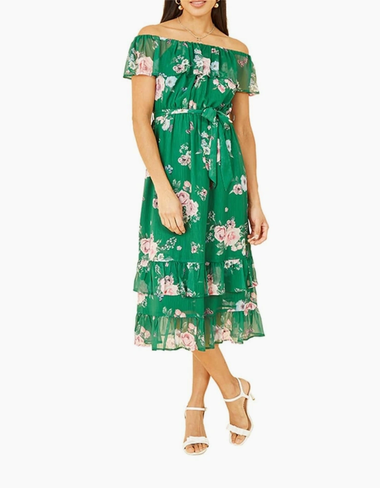 Floral Off-The-Shoulder Midi A-Line Dress