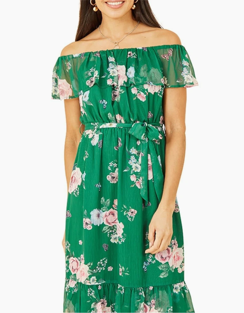 Floral Off-The-Shoulder Midi A-Line Dress