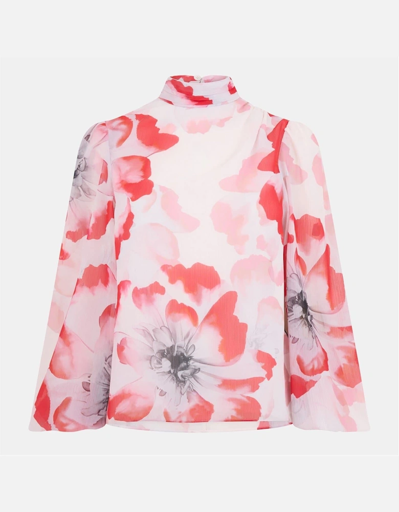 Relaxed Fit Balloon Sleeve High Neck Blouse