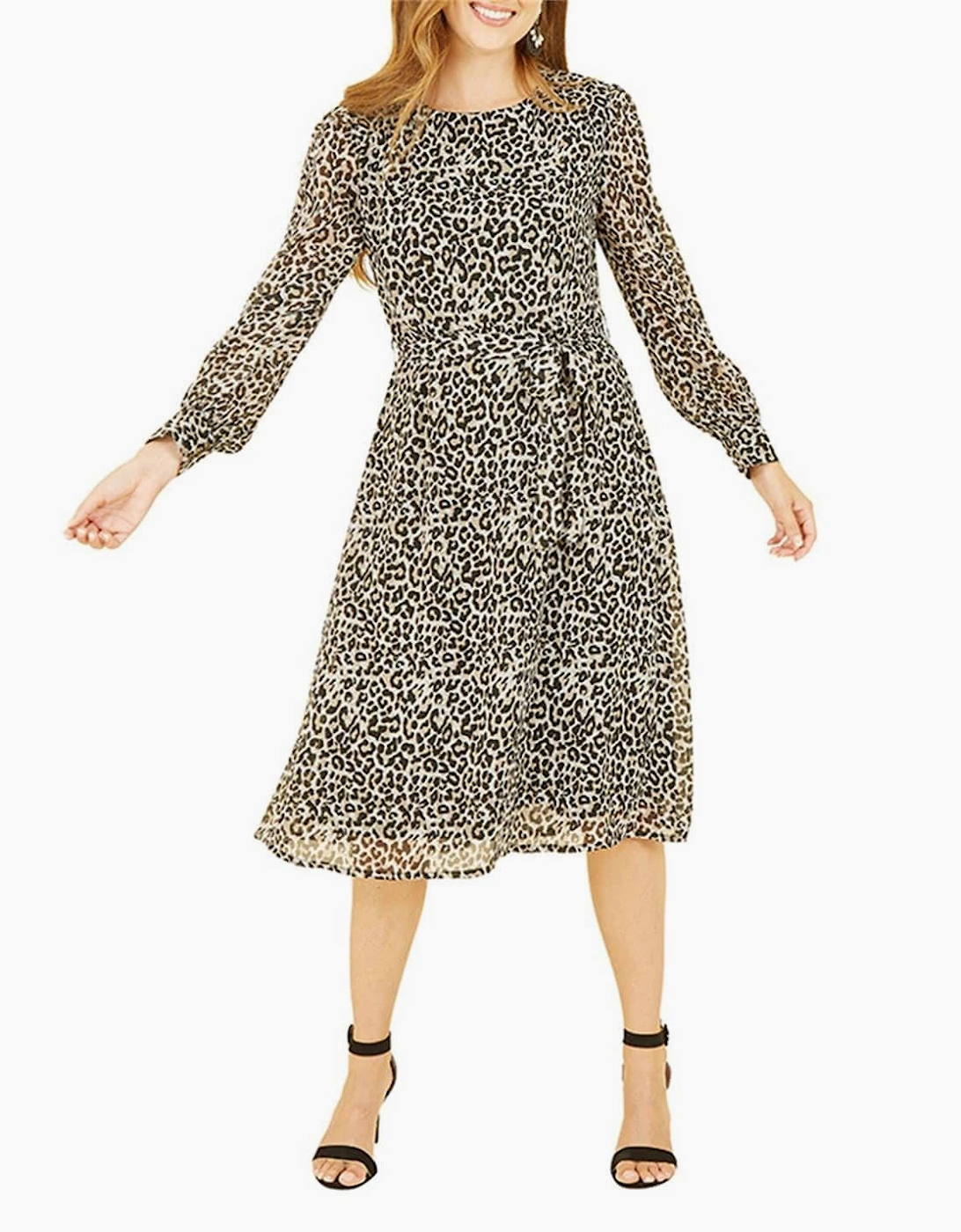 Leopard Crew Neck Midi Skater Dress