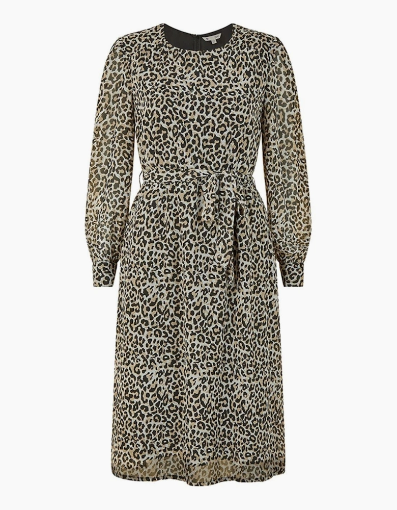 Leopard Crew Neck Midi Skater Dress