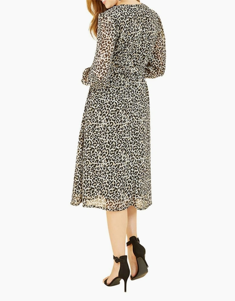 Leopard Crew Neck Midi Skater Dress
