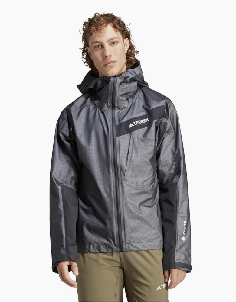 Gore Act Hooded Neck Full Zipper Geometric Patterned Rain Jacket