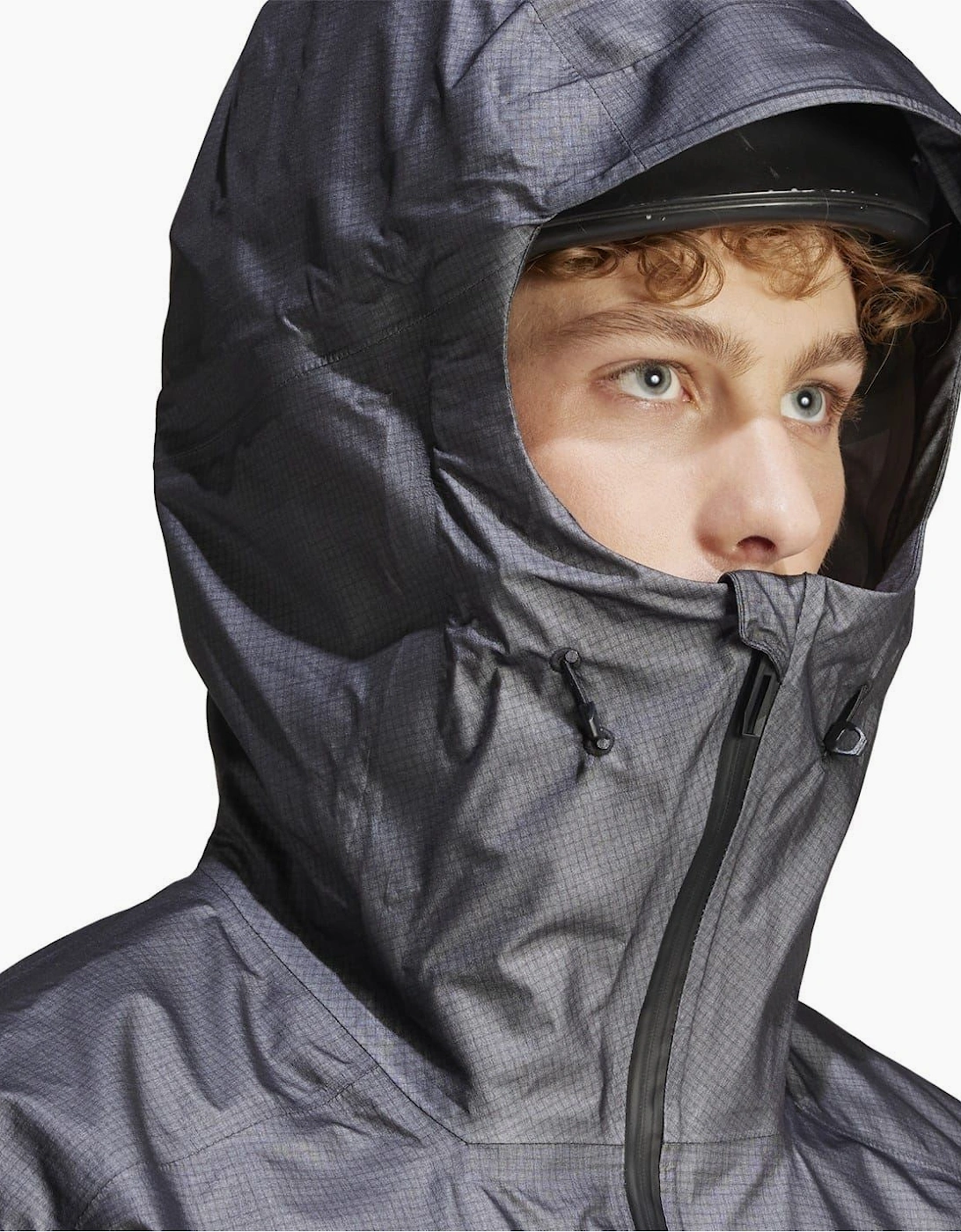 Gore Act Hooded Neck Full Zipper Geometric Patterned Rain Jacket