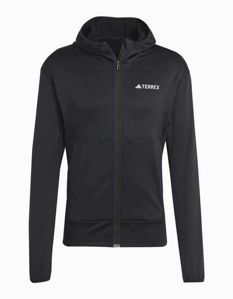 Solid Patterned Hooded Full Zipper Fleece Jacket