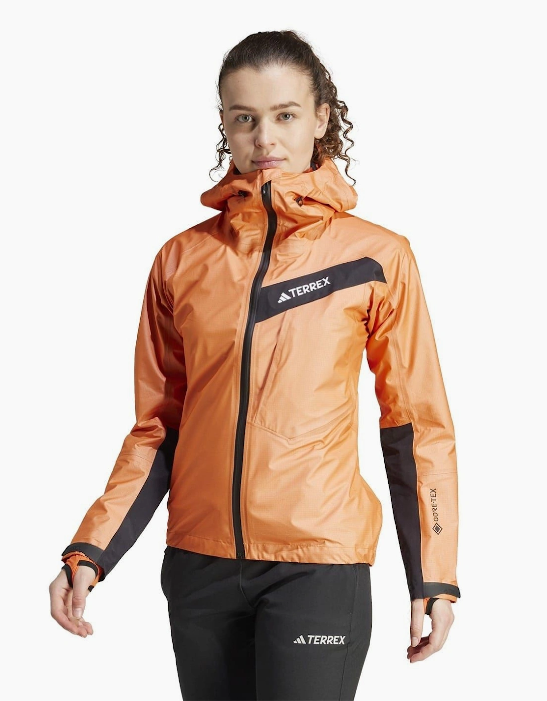 Women's Solid Patterned Hooded Full Zipper Rain Jacket