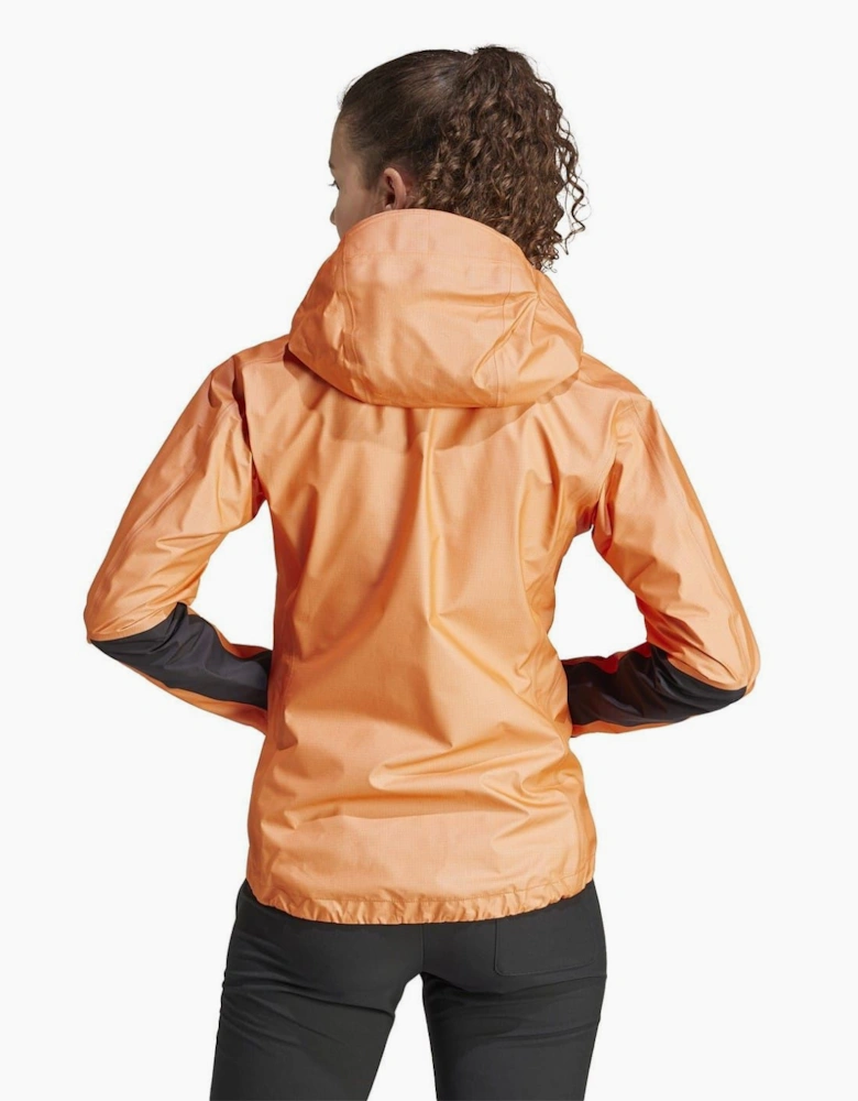 Women's Solid Patterned Hooded Full Zipper Rain Jacket