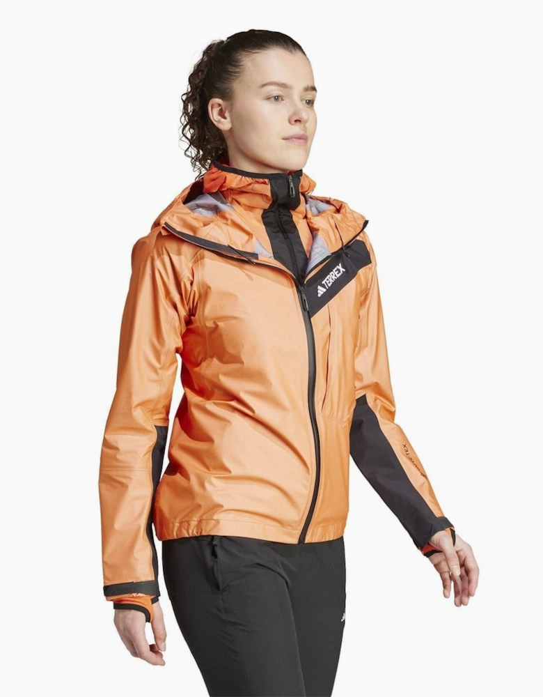 Women's Solid Patterned Hooded Full Zipper Rain Jacket