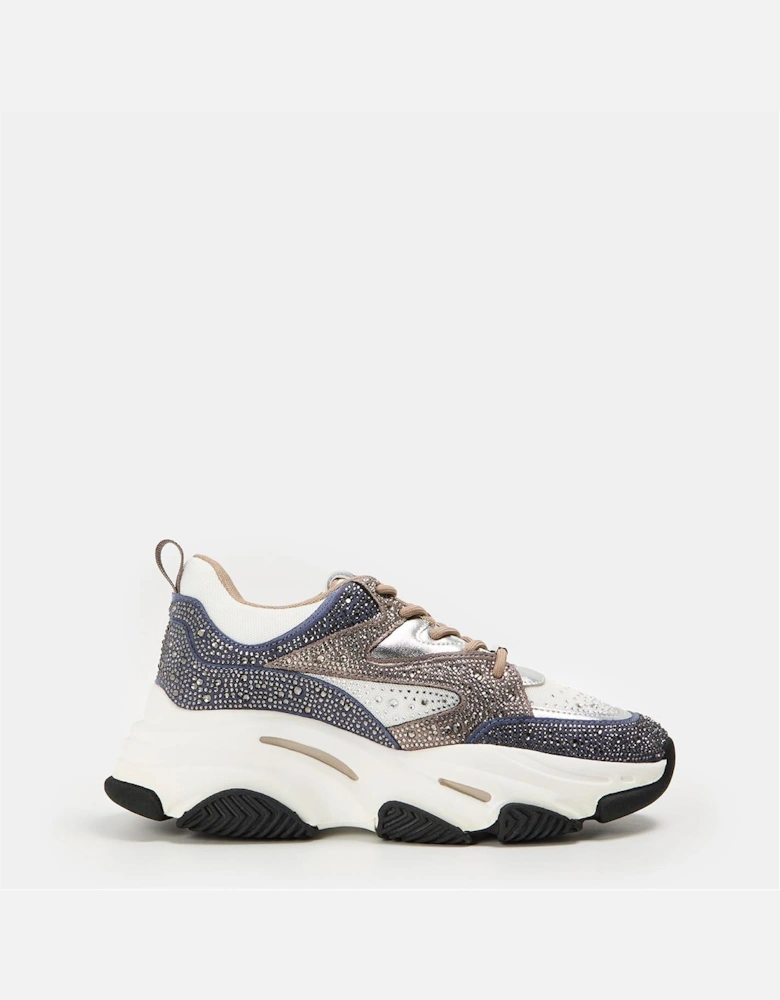 Chunky Heel Lace-Up Textured Sneakers