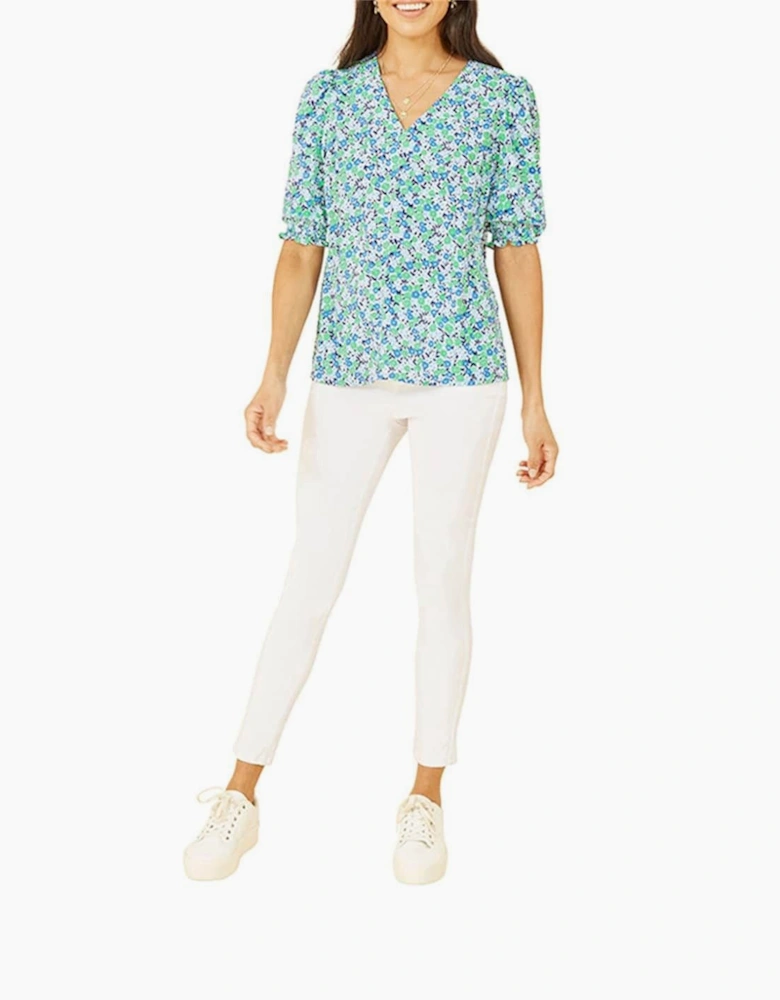 Ditsy Print Puff Sleeve Blouse