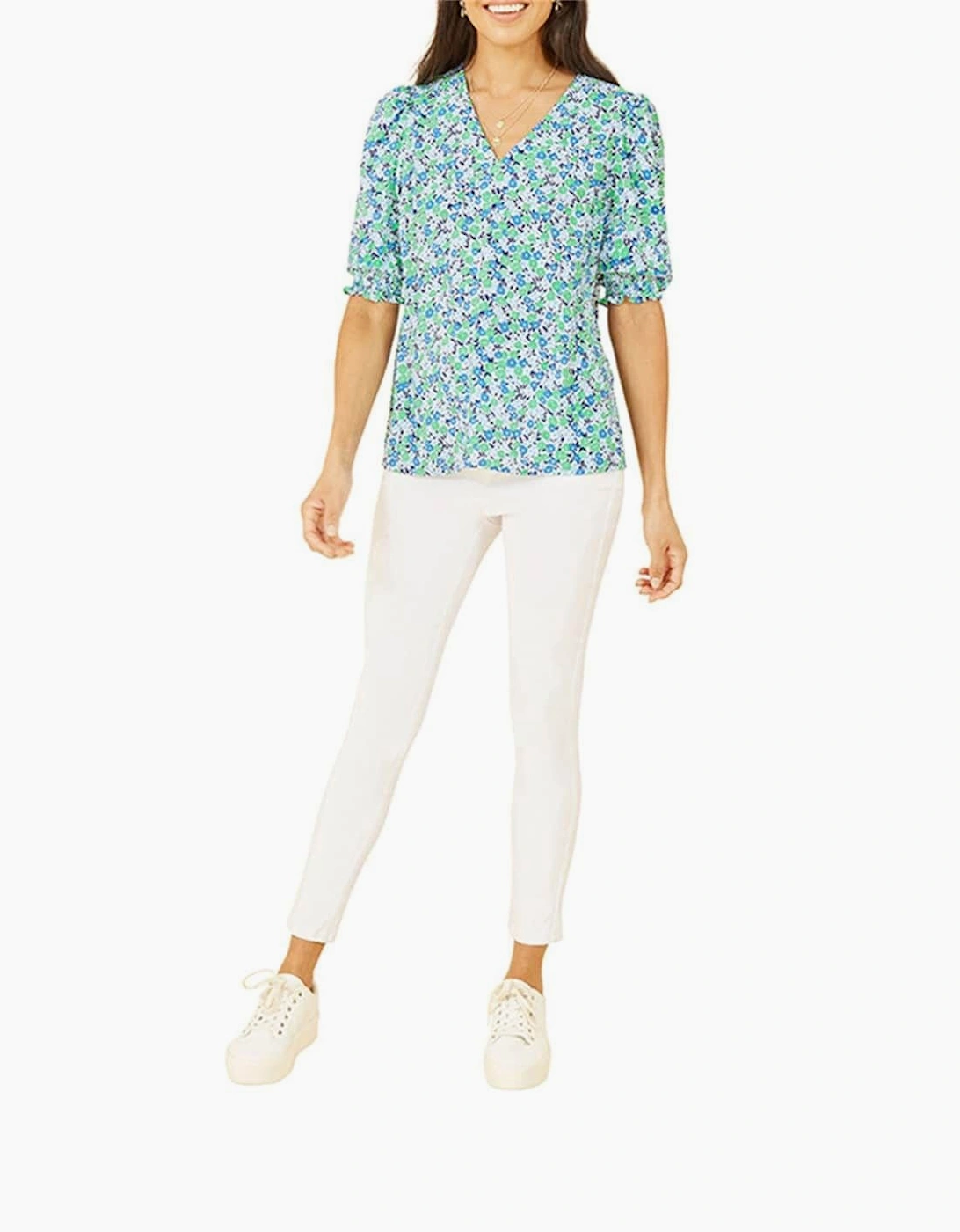 Ditsy Print Puff Sleeve Blouse