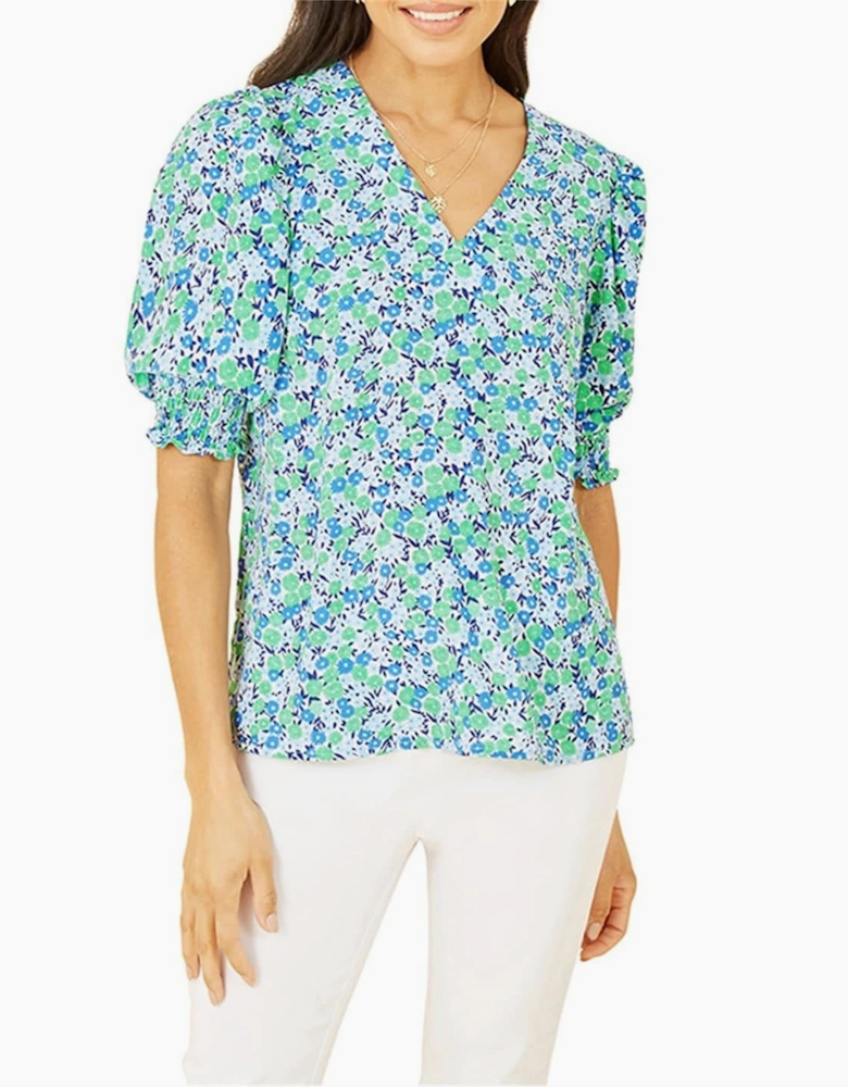 Ditsy Print Puff Sleeve Blouse