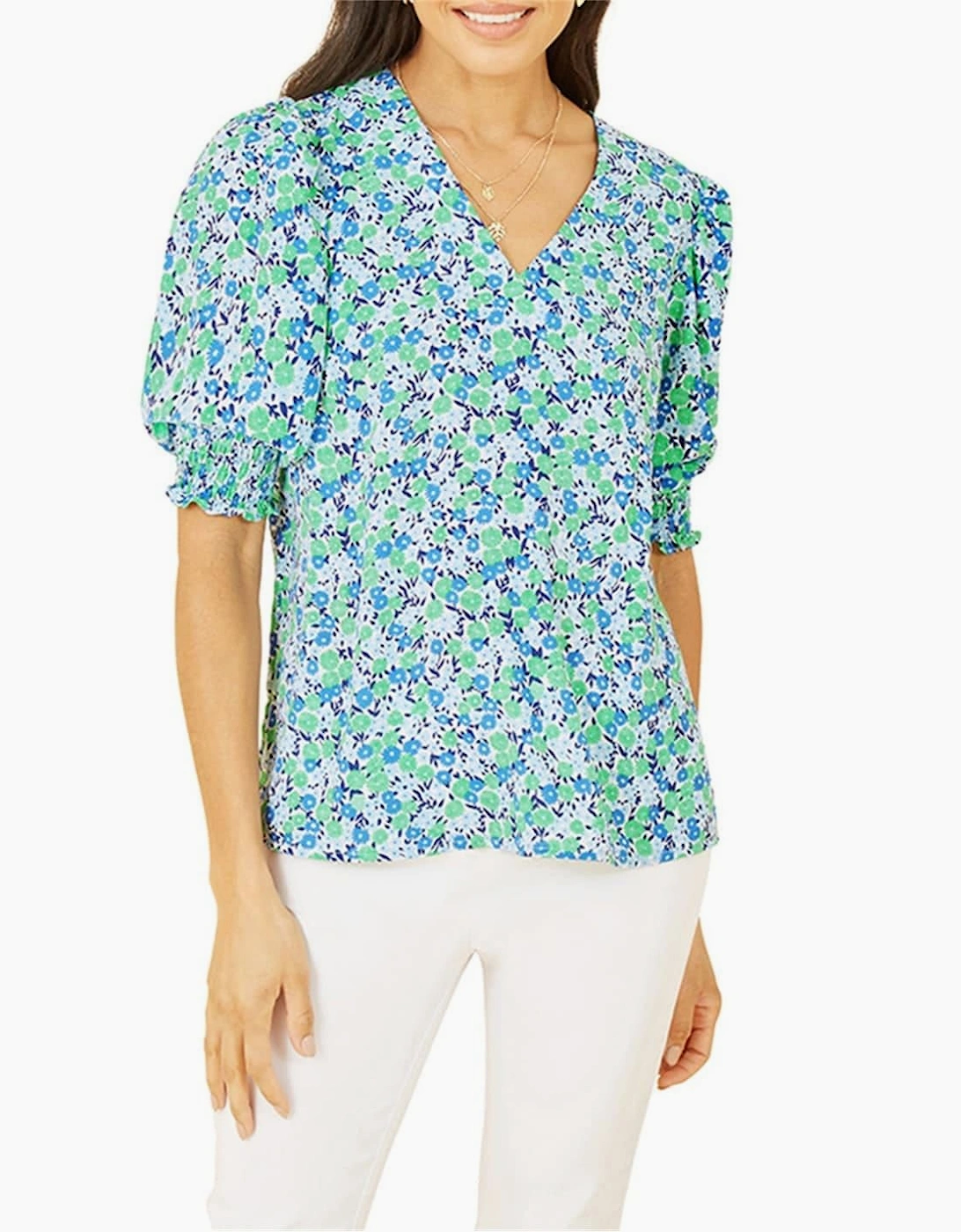 Ditsy Print Puff Sleeve Blouse
