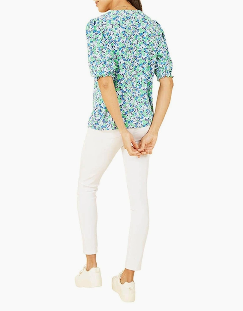 Ditsy Print Puff Sleeve Blouse