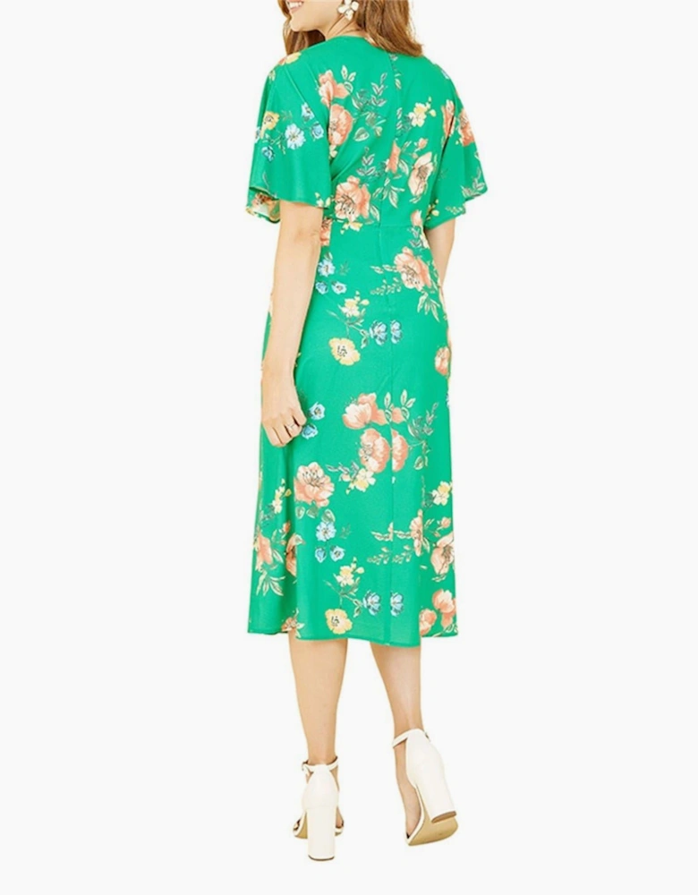 Navy Floral V-Neck Midi Wrap Dress