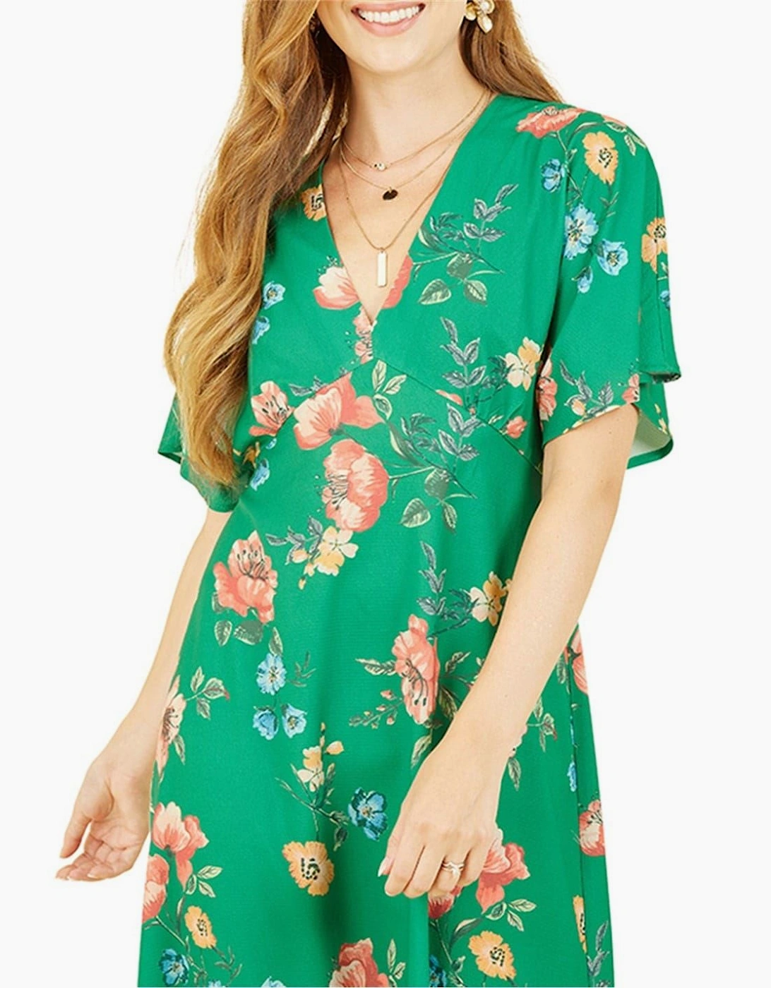 Navy Floral V-Neck Midi Wrap Dress