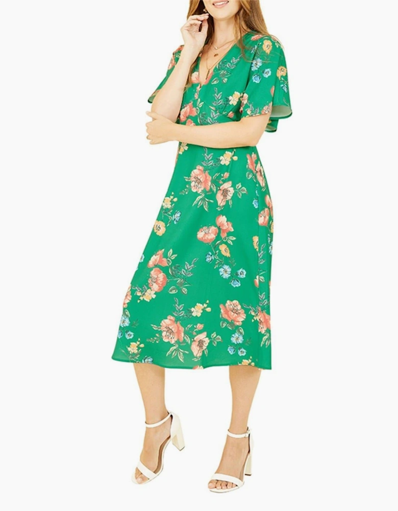 Navy Floral V-Neck Midi Wrap Dress