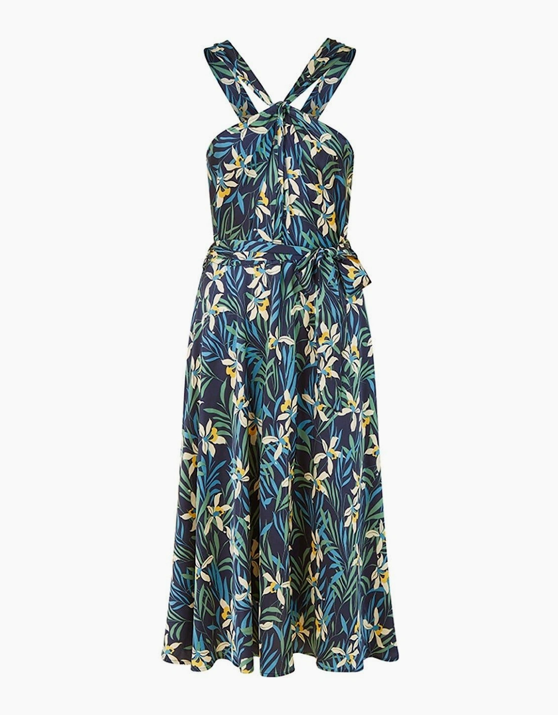 Tropical Print Halter Neck Midi Dress