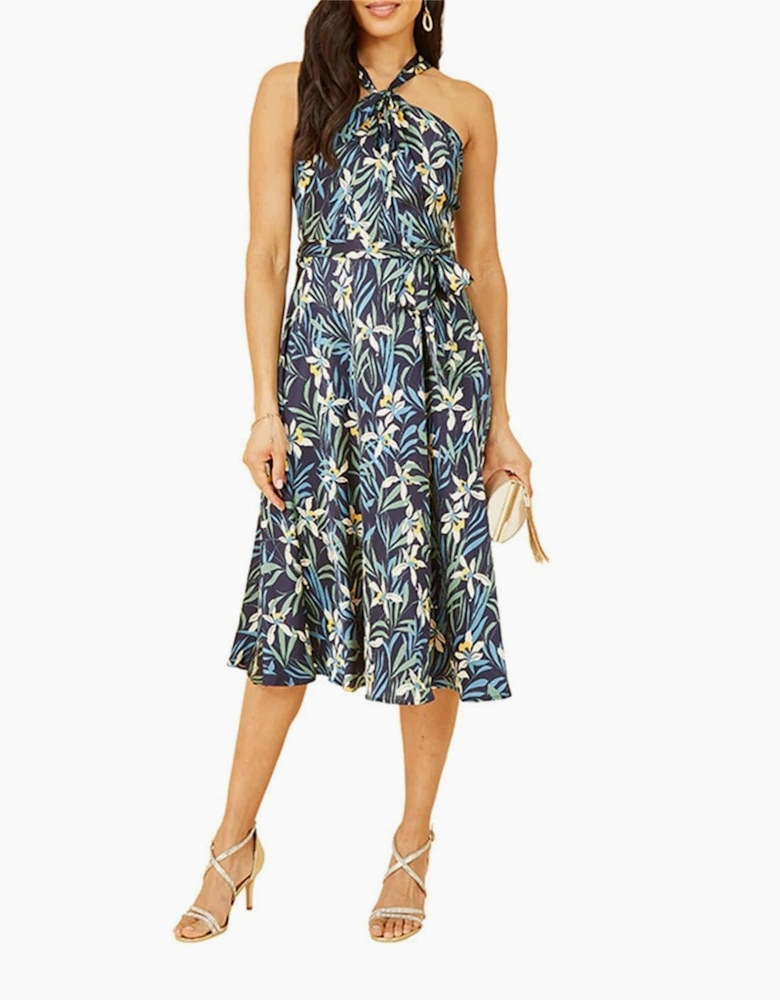 Tropical Print Halter Neck Midi Dress