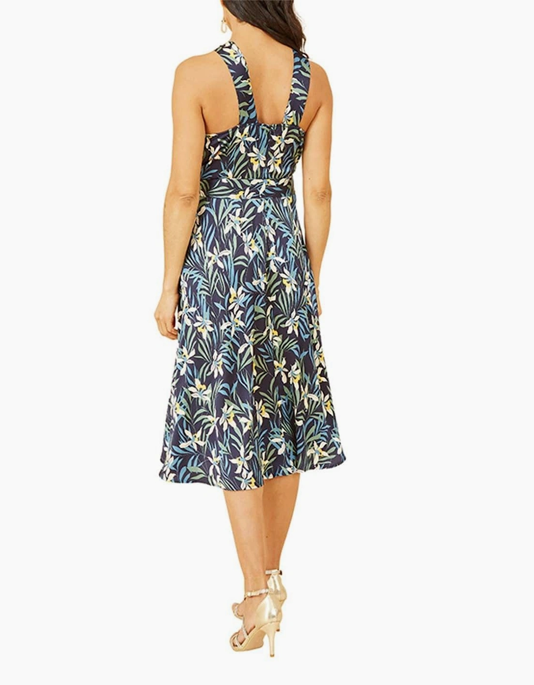 Tropical Print Halter Neck Midi Dress