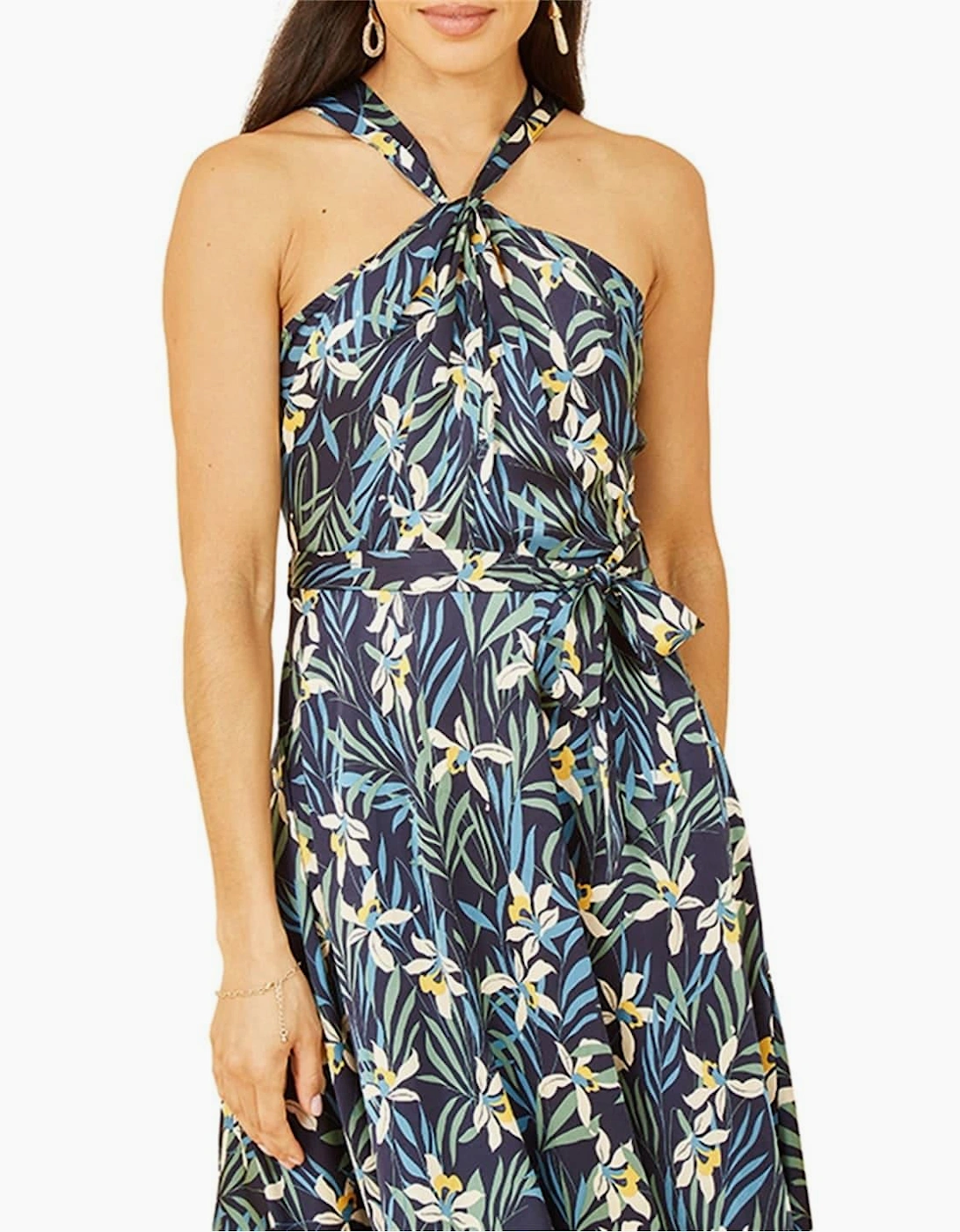Tropical Print Halter Neck Midi Dress