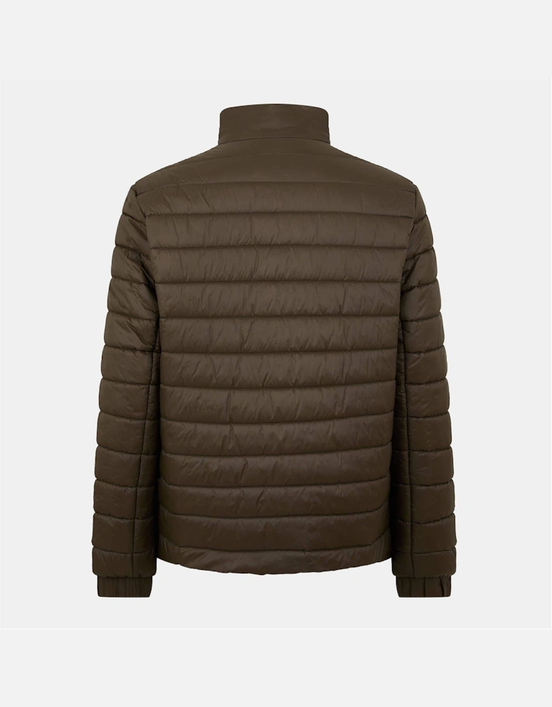 Horizontal Stripe Patterned Printed Logo Ribbed Cuff Puffer Jacket