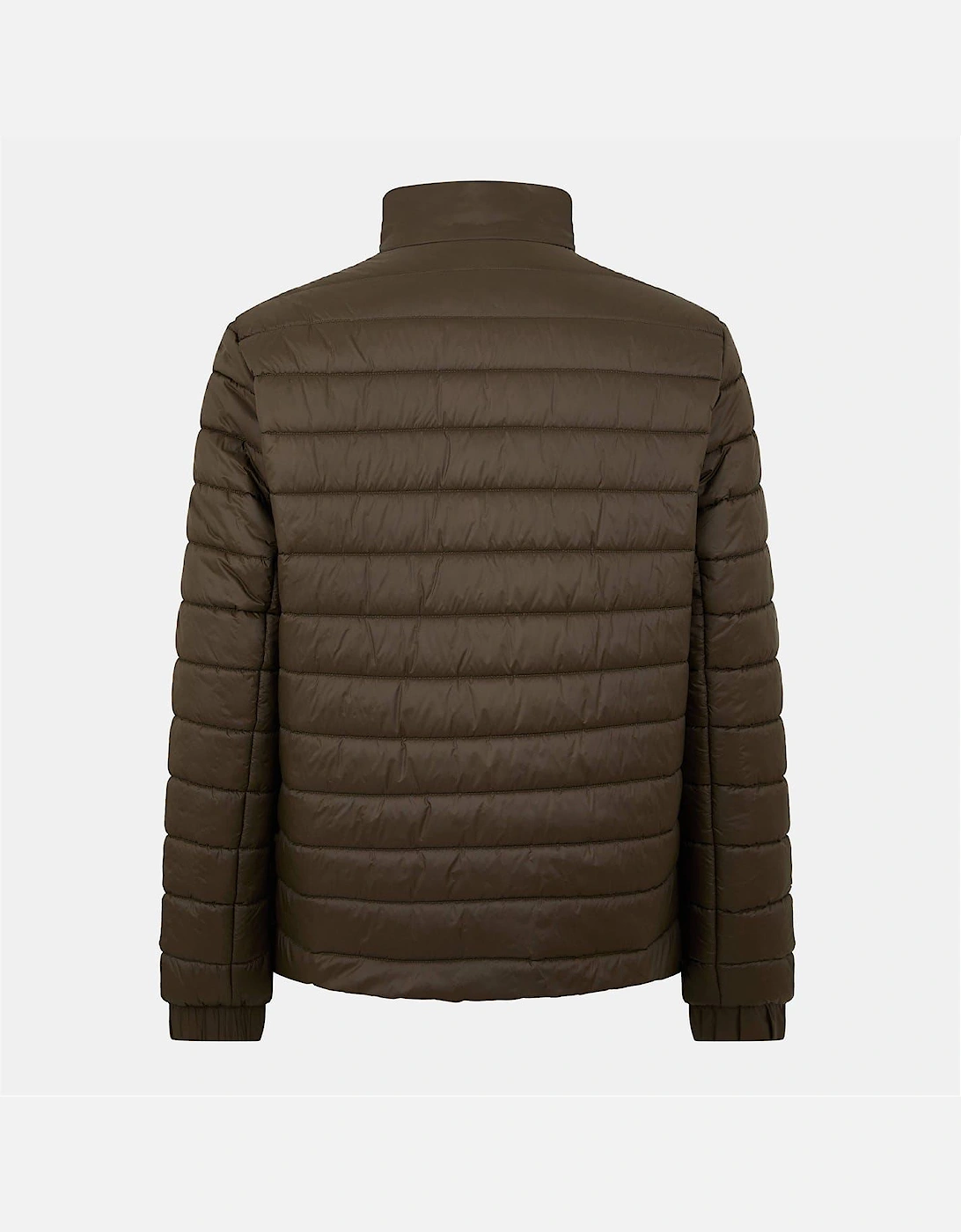 Horizontal Stripe Patterned Printed Logo Ribbed Cuff Puffer Jacket