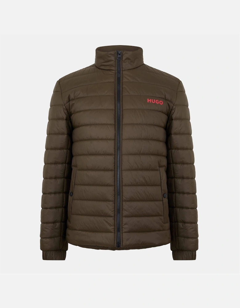 Horizontal Stripe Patterned Printed Logo Ribbed Cuff Puffer Jacket