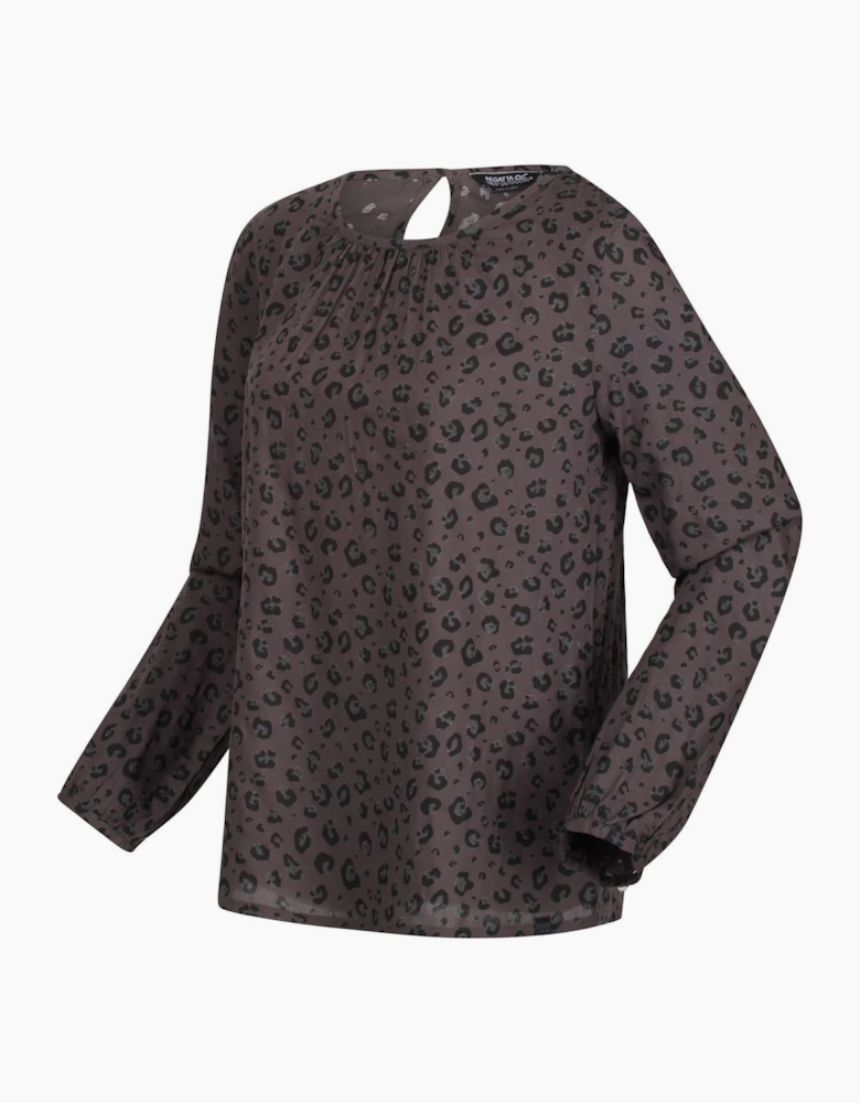 Keyhole Neck Long Sleeve Blouse