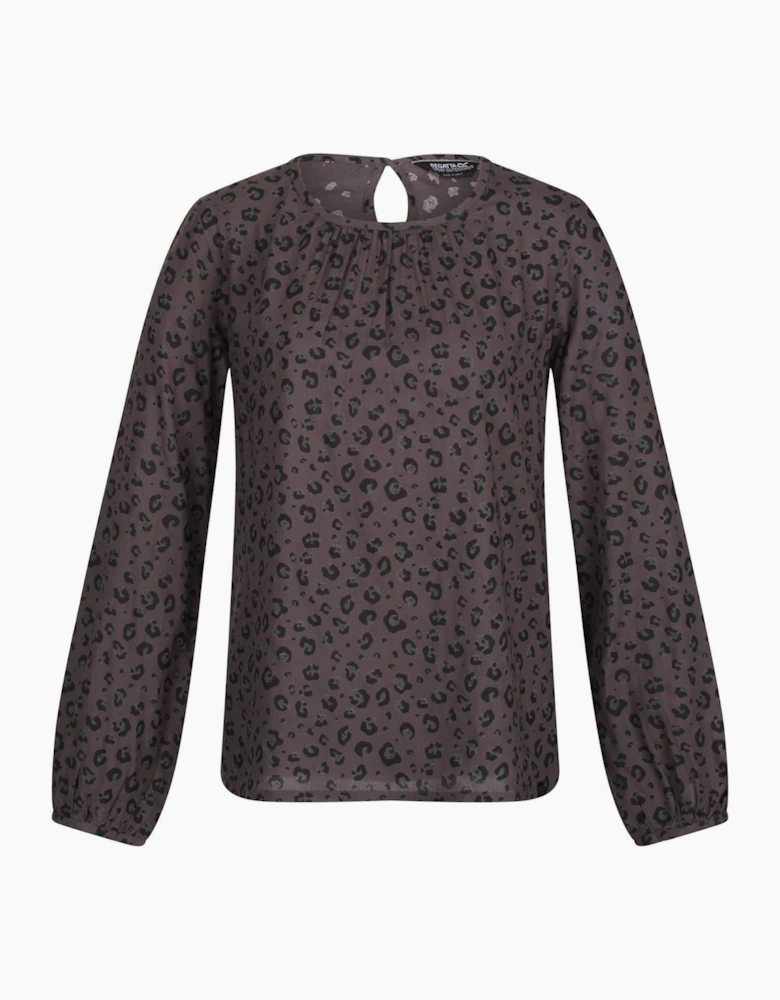 Keyhole Neck Long Sleeve Blouse