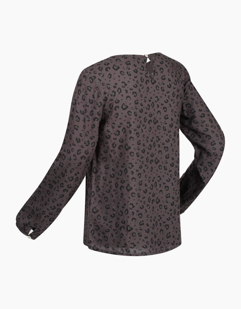 Keyhole Neck Long Sleeve Blouse