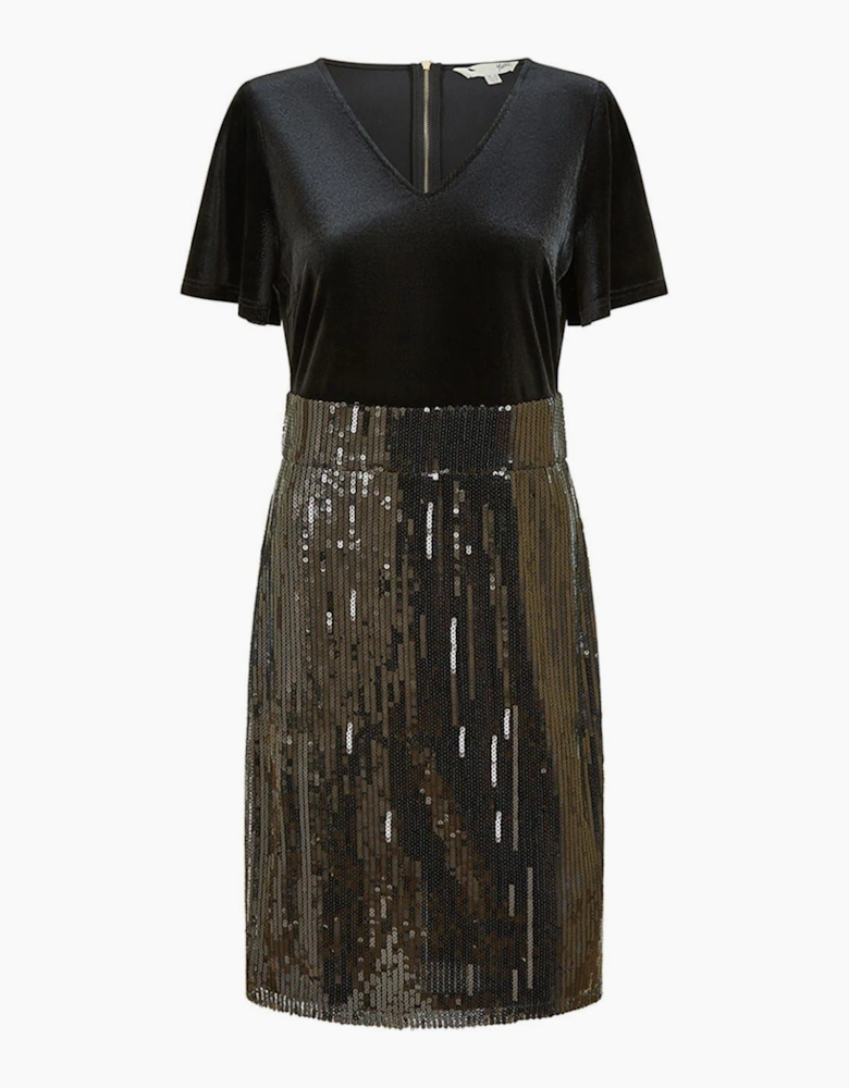 Velvet Sequin V-Neck Knee Length Bodycon Dress