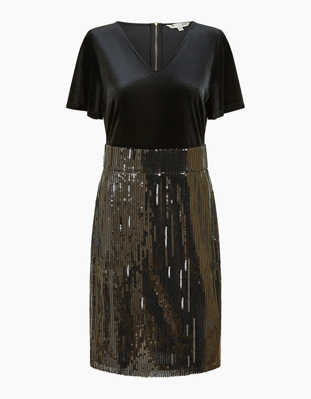 Velvet Sequin V-Neck Knee Length Bodycon Dress