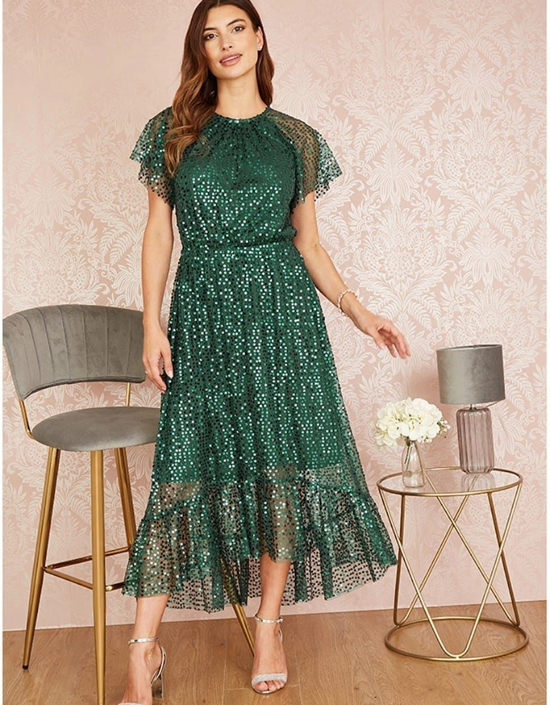 Sequin Crew Neck Midi A-Line Dress