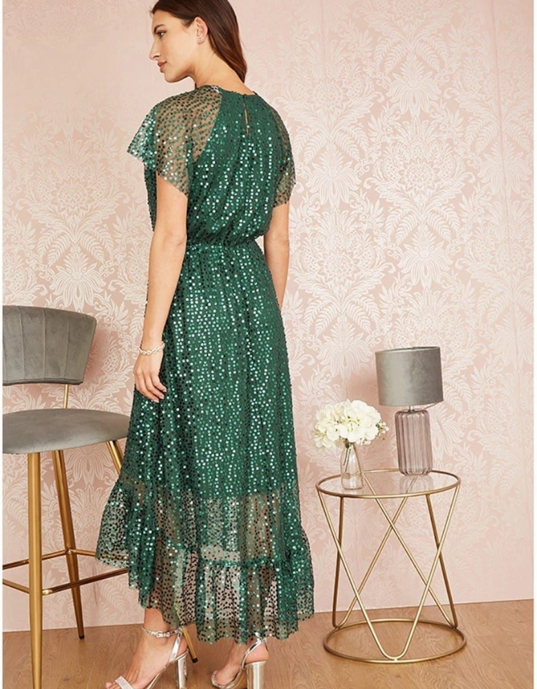 Sequin Crew Neck Midi A-Line Dress